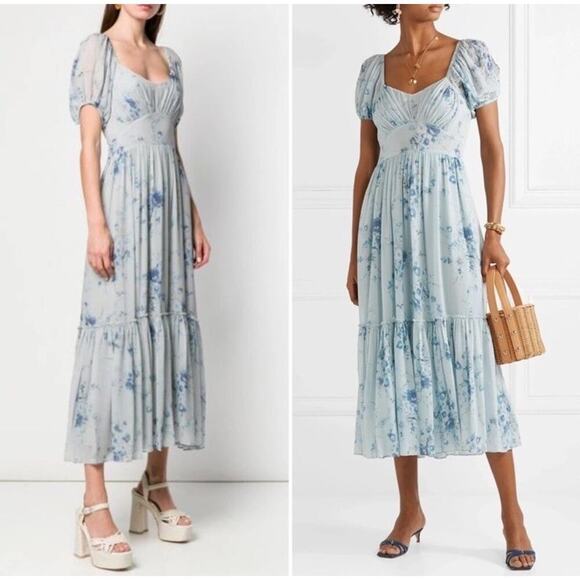 Love Shack Fancy Dresses & Skirts - LoveShackFancy Angie Silk Floral Sweetheart Maxi Dress in Celestia Blue Size 4